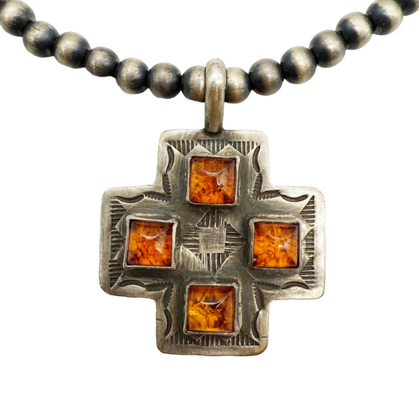 Necklace/Earring Set Amber Silver Cross