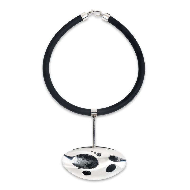 Necklace Crater Sterling Silver with PVC, Oxidized