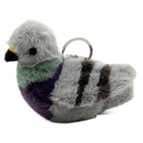 Plush pigeon keychain with a colorful body on a white background