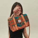 Medium Satchel - Orange Blue Tartan