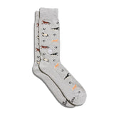 Gray sock with horse and horse shoe pattern on a white background