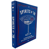 Blue book titled 'Spirits of '76' with cocktail glass design on a white background