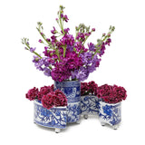 Blue and White Pavilion 3 Pc Hand-Painted Floral Arranger Set