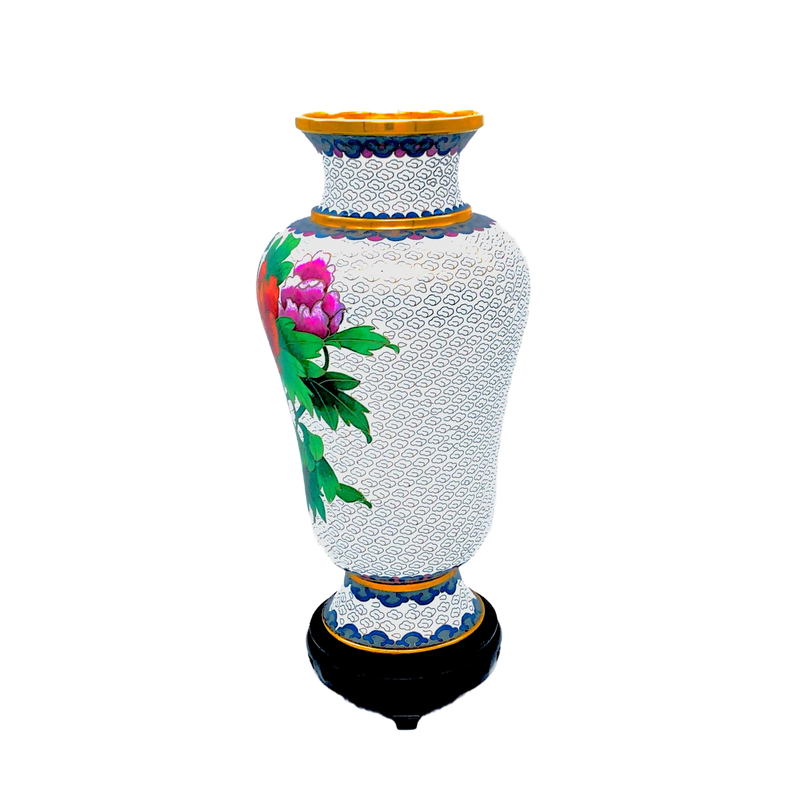 White Floral Cloisonné Vase