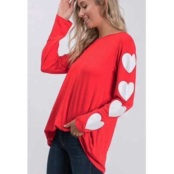 Top - Red with White Hearts