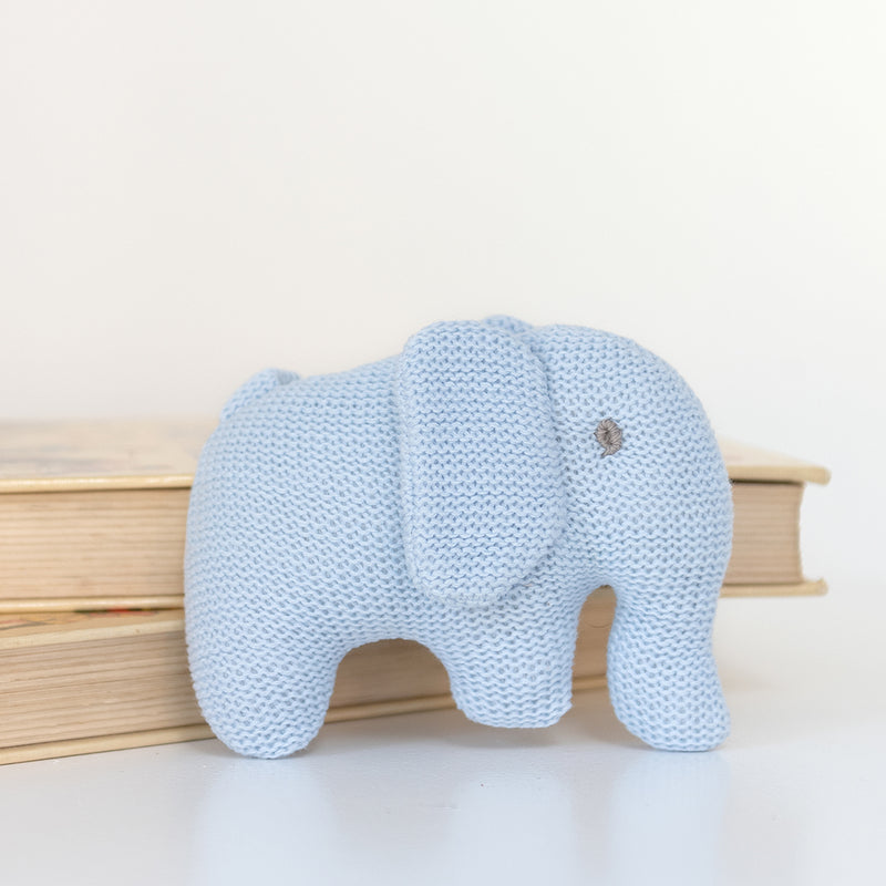 Knitted Rattle - Blue Elephant