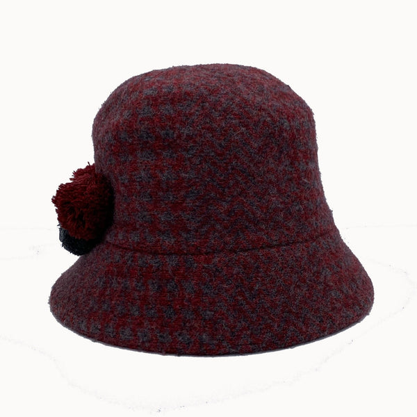 Cloche Wool Houndstooth Red Grey