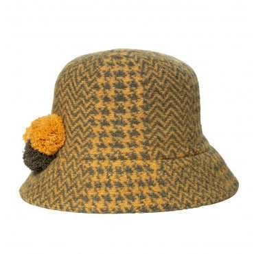 Cloche - Wool Houndstooth Yellow Grey